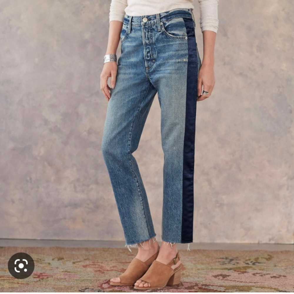 NWOT Amo Loverboy navy satin stripe jean
